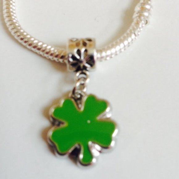 Four Leaf Clover Dangling Charm Bead For European Style Charm Bracelets - Picture 2 of 2